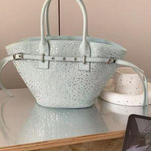 Summer 2025 Zhao Lusi Style Rhinestone Bucket Bag - Vacation Denim Crossbody Tote for Trendy Y2K Fashion