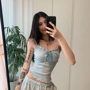 Summer American Style Pure Desire Sleeveless Camisole with Ruffled Edges for Women, Slim Fit, Versatile Y2K Short Top