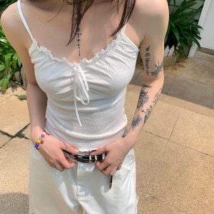 Summer American Style Pure Desire Sleeveless Camisole with Ruffled Edges for Women, Slim Fit, Versatile Y2K Short Top