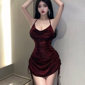 Summer Backless Bodycon Dress - Halter Neck, Chest Revealing, Waist-Cinching Style for Nightclub & Party Wear