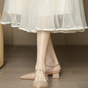 Summer Baotou Backless Sandals for Women - 3CM Chunky Heel, Minimalist Nude One-Strap Design, Retro 2025 Style
