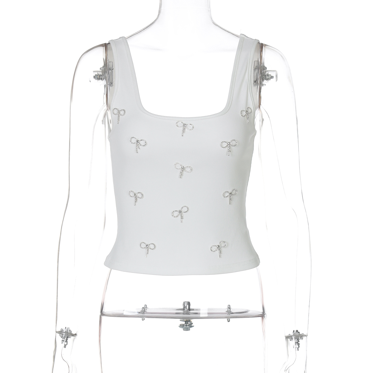 Summer Bowknot Diamond-Embellished Square-Neck Camisole - Slim Fit Sexy Hot Girl Top for Women, Versatile Y2K Style