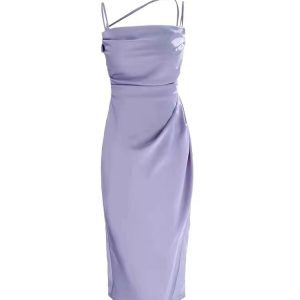 Summer Chic French-Style Textured Satin Slip Dress for Women - Waist-Cinching Long Dress in Pure Desire Vinegar 90s Aesthetic