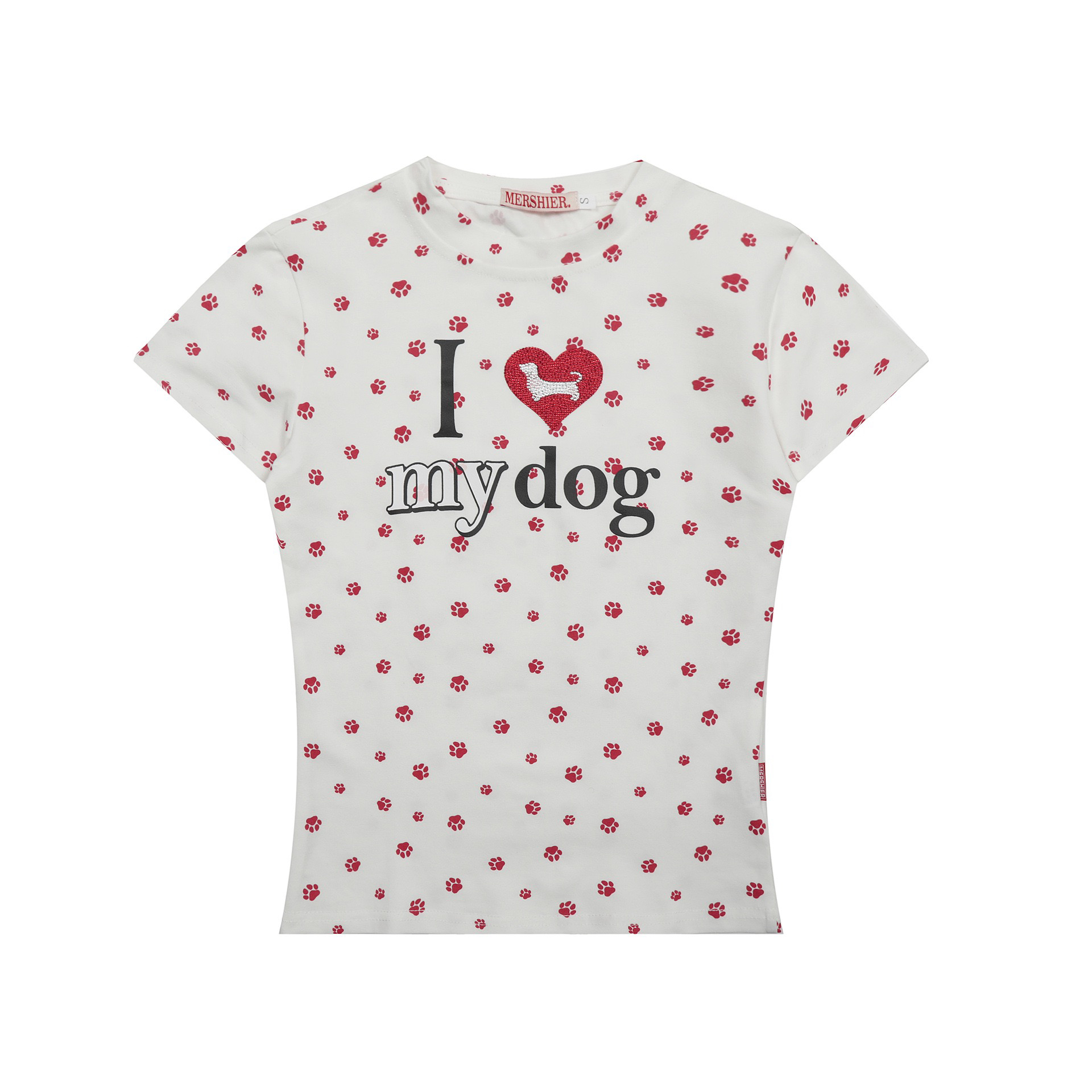 Summer Dance Set Women's Off-Shoulder Short Sleeve T-Shirt with Dog Paw Heart Print - Slimming Waist Casual Top