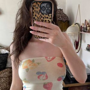 Summer Dopamine Fruit Print Strapless Top for Women, Slim Fit Off-Shoulder Knitted Short Top, Trendy Y2K Style
