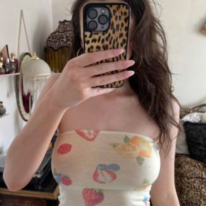 Summer Dopamine Fruit Print Strapless Top for Women, Slim Fit Off-Shoulder Knitted Short Top, Trendy Y2K Style