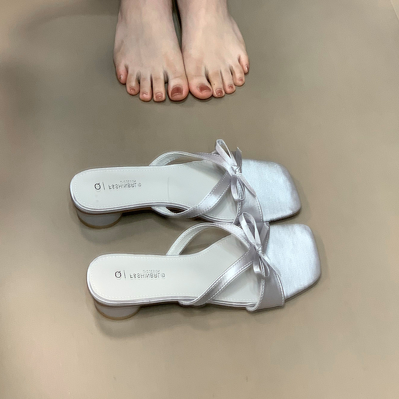 Summer Fairy Style Bowknot Chunky Heels Sandals for Women - Outdoor One-Strap Slippers