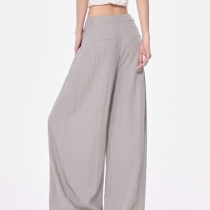 Summer Gray Ultra-Soft Tencel Casual Pants for Women, Loose Slim Wide-Leg Style, Trendy Everyday Fashion