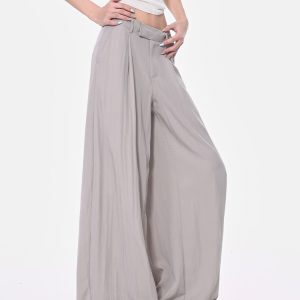 Summer Gray Ultra-Soft Tencel Casual Pants for Women, Loose Slim Wide-Leg Style, Trendy Everyday Fashion