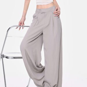 Summer Gray Ultra-Soft Tencel Casual Pants for Women, Loose Slim Wide-Leg Style, Trendy Everyday Fashion