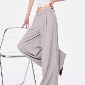 Summer Gray Ultra-Soft Tencel Casual Pants for Women, Loose Slim Wide-Leg Style, Trendy Everyday Fashion