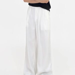 Summer High-End Solid Color Wide-Leg Pants - Elastic Waist, High Waist, Pleated Draping, Floor-Length Casual Trousers for Effortless Style