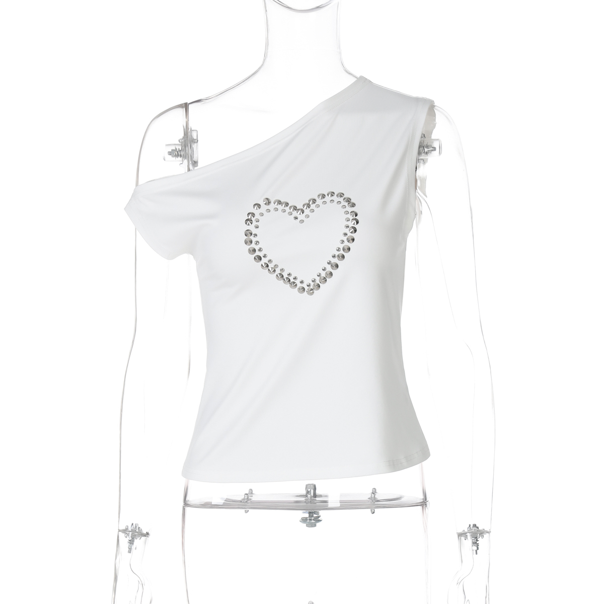 Summer Metallic Heart Print Off-Shoulder Sleeveless Top - Versatile Women’s T-Shirt for 90s Y2K Style