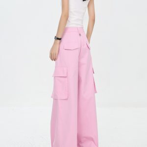 Summer New American Dopamine Color Work Pants for Women - High Waist Straight Wide Leg Casual Trousers, Perfect for Summer Style