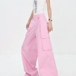 Summer New American Dopamine Color Work Pants for Women - High Waist Straight Wide Leg Casual Trousers, Perfect for Summer Style