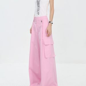 Summer New American Dopamine Color Work Pants for Women - High Waist Straight Wide Leg Casual Trousers, Perfect for Summer Style