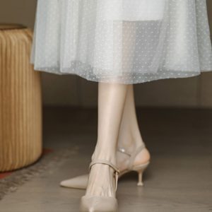 Summer Open-Toe High Heels for Women - Pointed Toe, Thin Heels, Patent Leather Milk Tea Color, Versatile Sandals for Skirts, 2025 Trend