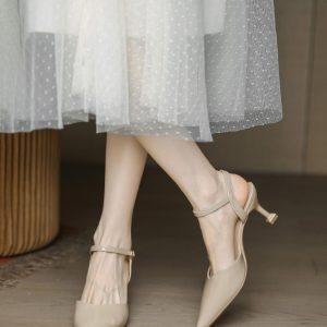 Summer Open-Toe High Heels for Women - Pointed Toe, Thin Heels, Patent Leather Milk Tea Color, Versatile Sandals for Skirts, 2025 Trend