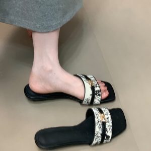 Summer Open-Toe Sandals with Square Toe, One-Strap Design, French Style, Comfortable, Floral Print for Ocean Vibes