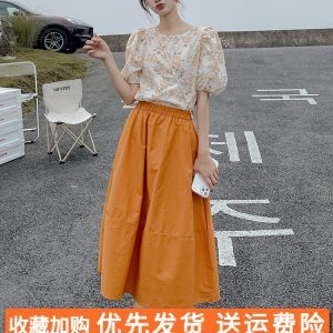 Summer Orange Floral Two-Piece Skirt Set for Women - Trendy OOTD Outfit, Unique & Beautiful, Perfect for 2025 Style