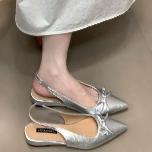 Summer Pointed Toe Bow Tie Closed-Toe Sandals for Women - French Style Elegant Flats in Fairy Aesthetic