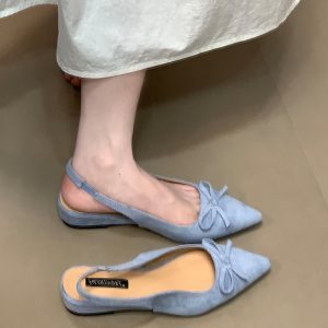 Summer Pointed Toe Bow Tie Closed-Toe Sandals for Women - French Style Elegant Flats in Fairy Aesthetic