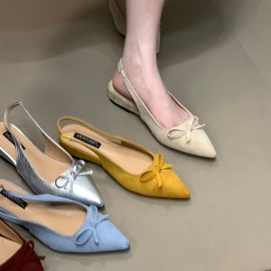 Summer Pointed Toe Bow Tie Closed-Toe Sandals for Women - French Style Elegant Flats in Fairy Aesthetic
