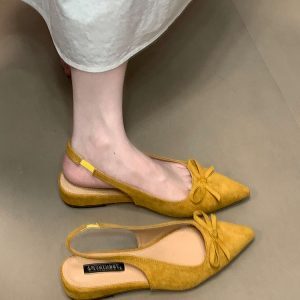 Summer Pointed Toe Bow Tie Closed-Toe Sandals for Women - French Style Elegant Flats in Fairy Aesthetic