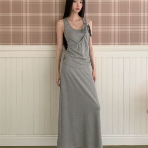 Summer Purple Bodycon Halter Dress - Waist-Cinching Backless Long Skirt with Slits for Women - Sexy Y2K Style