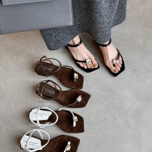 Summer Scroll French Rhinestone Thong Sandals for Women - 2025 Chunky Low Heel Design, Back Half Style, Trendy Summer Footwear