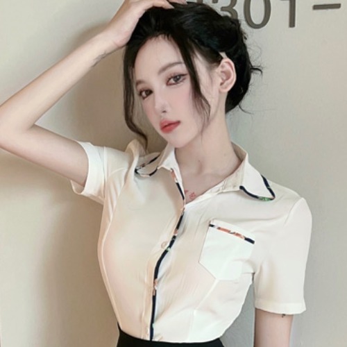 Summer Slim-Fit Short Sleeve White Shirt & Bodycon Skirt Set for Female Foot Massage Therapists – Chic Spa Uniform Outfit