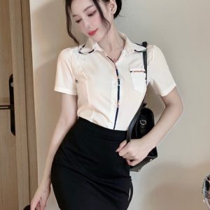 Summer Slim-Fit Short Sleeve White Shirt & Bodycon Skirt Set for Female Foot Massage Therapists – Chic Spa Uniform Outfit