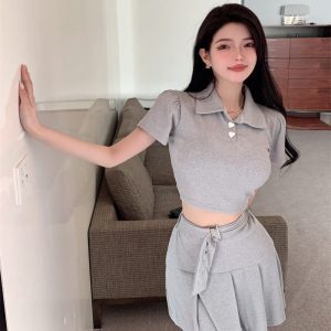 Summer Sports Two-Piece Set - Sexy Crop Top and Shorts for Yoga, Gymnastics, Activewear, Lightweight Fabric