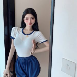 Summer Sports Two-Piece Set - Sexy Crop Top and Shorts for Yoga, Gymnastics, Activewear, Lightweight Fabric
