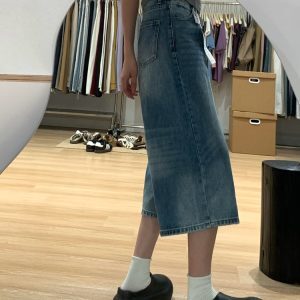 Summer Water-Washed Lightning Pattern Denim Capri Shorts for Women, Loose Wide-Leg, Slimming Straight Mid-Length Style