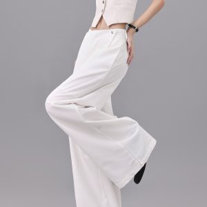 Summer White Faux Two-Piece Wide-Leg Suit Pants - Loose Slimming Draped Floor-Length Casual Trousers for Effortless Style