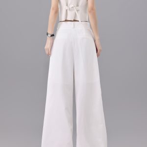 Summer White Faux Two-Piece Wide-Leg Suit Pants - Loose Slimming Draped Floor-Length Casual Trousers for Effortless Style