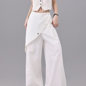 Summer White Faux Two-Piece Wide-Leg Suit Pants - Loose Slimming Draped Floor-Length Casual Trousers for Effortless Style