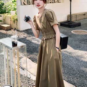 Summer Women's Two-Piece Outfit Set, Waist-Cinching Long Dress, Chic 2025 Style, Age-Reducing High-End Look