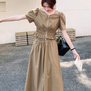 Summer Women's Two-Piece Outfit Set, Waist-Cinching Long Dress, Chic 2025 Style, Age-Reducing High-End Look