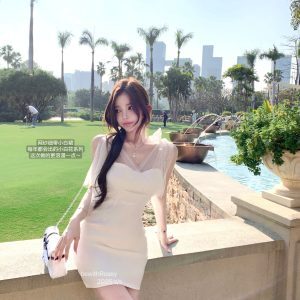 Super Fairy Mesh Splicing Strapless Dress with Bow Tie and Jasmine White Flower Design – Y2K Slim Fit Fashion
