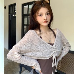 Sweet and Spicy American-Style Short Sleeve Dance Top for Women - Two-Piece Cardigan and Camisole Set for Jazz Dancing