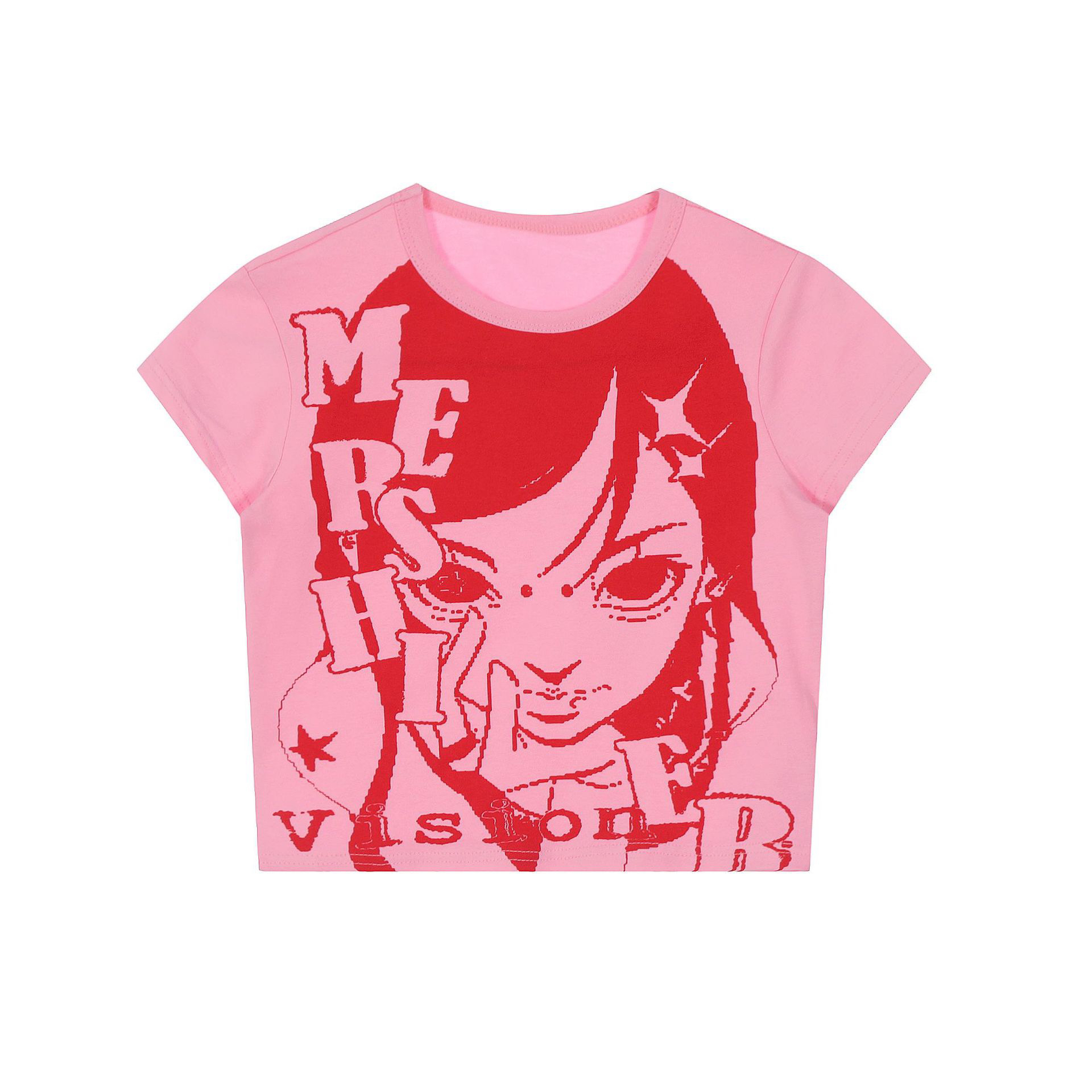 Sweet and Spicy Girl Dance Outfit - Jazz Pink Printed Crop Top with Dark Blue Side Stripe Jeans - Y2K Style