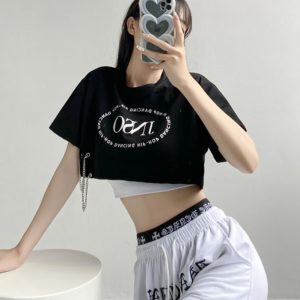 Sweet and Spicy K-Pop Jazz Dance Short Top Set for Women - American Style Korean Dance Performance Outfit for Hot Girl Groups
