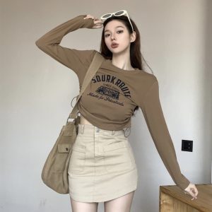 Sweet and Spicy K-Pop Jazz Dance Top for Early Autumn Music Festivals - Trendy Short Performance Outfit