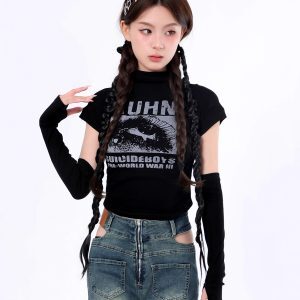 Sweet and Spicy Red Jazz Dance Top for Women - Fitted Sleeve K-pop Style Performance T-shirt