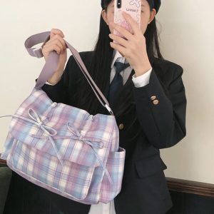 Sweet Bow Canvas Tote Bag for Women - 2024 Large Capacity Commuter Shoulder Bag, Casual Student Style