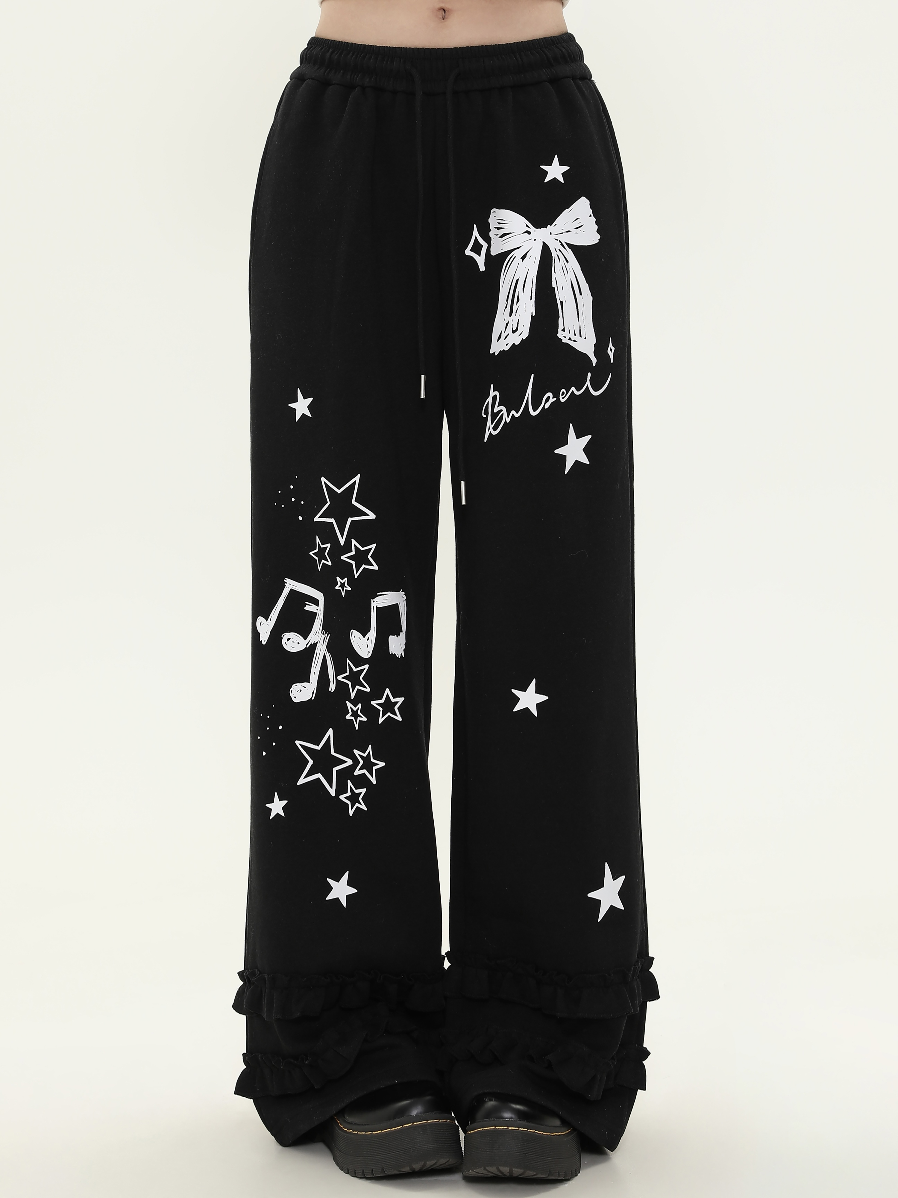 Sweet Bowknot Star Print Wide-Leg Casual Pants for Women - Spring Versatile Loose Sports Sweatpants