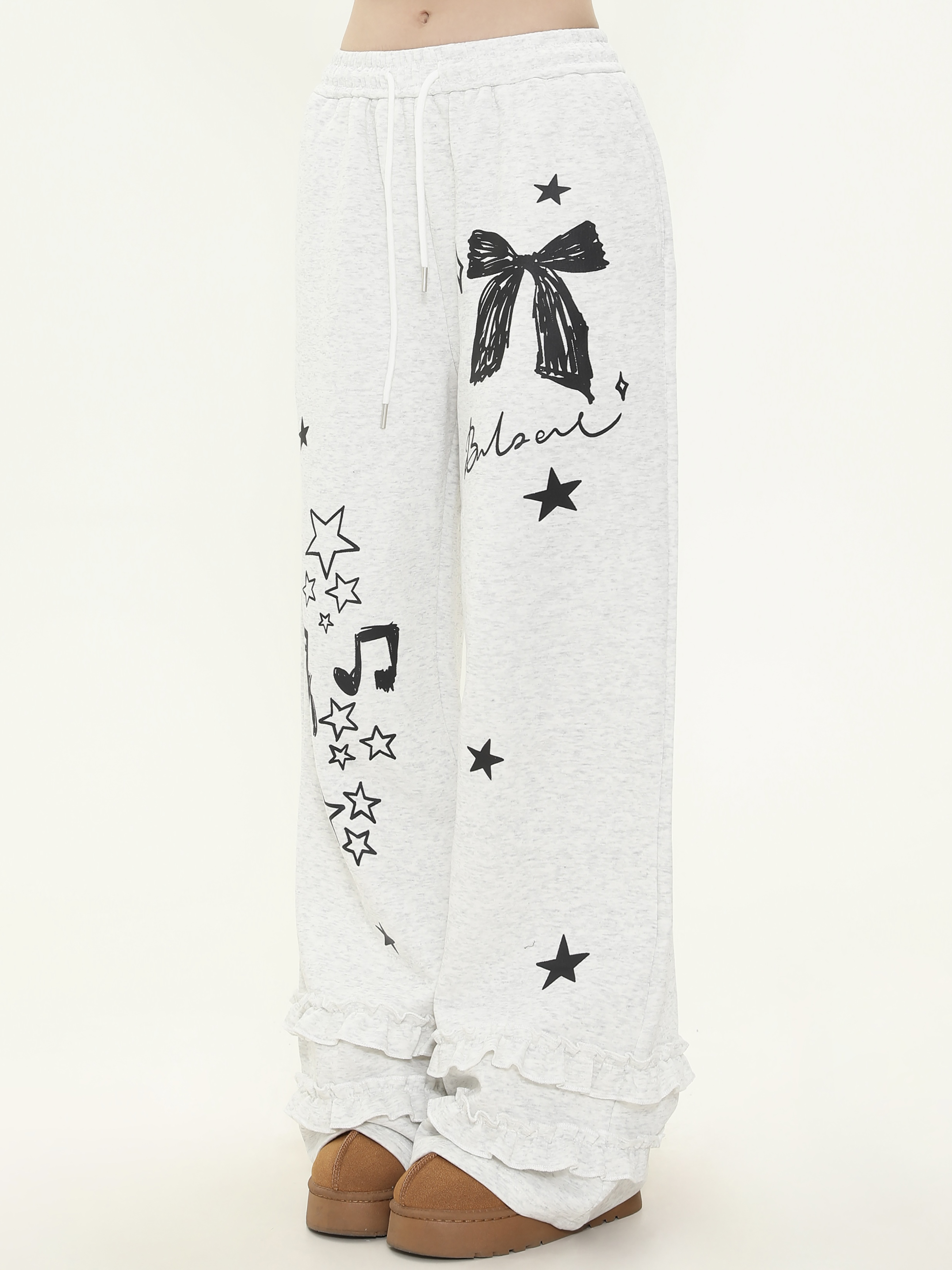 Sweet Bowknot Star Print Wide-Leg Casual Pants for Women - Spring Versatile Loose Sports Sweatpants