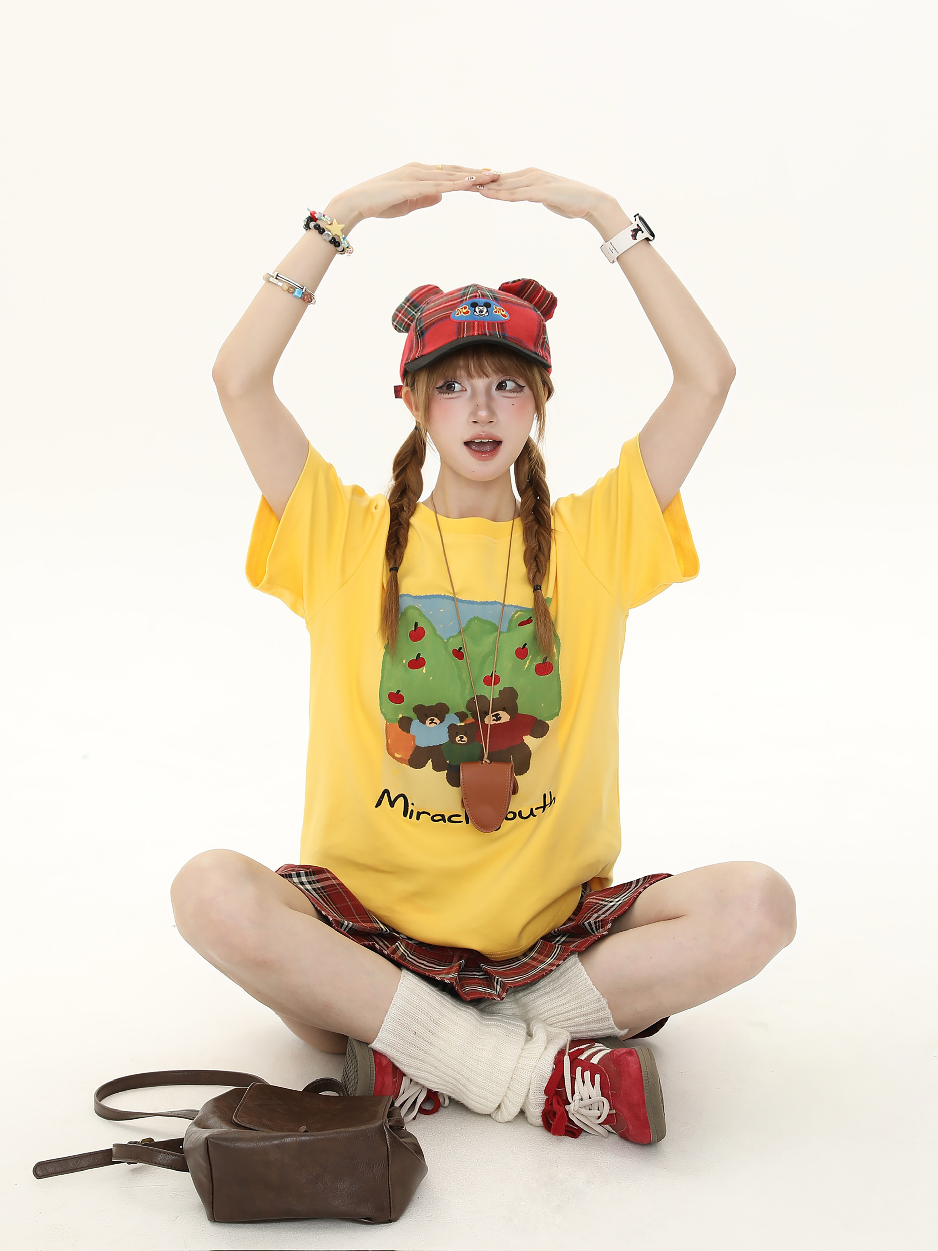 Sweet Cartoon Bear Printed Short Sleeve T-Shirt for Women - Casual Summer Loose Fit Top, Cute 90s Style